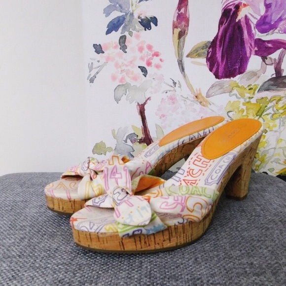 Coach Shoes - Coach Cloth & Cork Karen Graffiti Heels